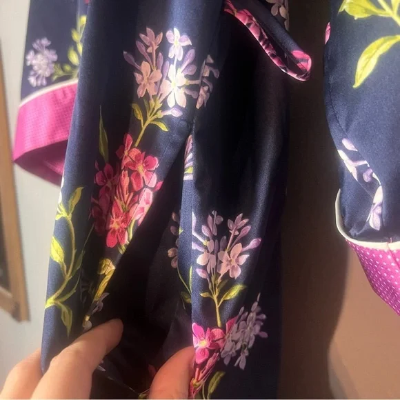 Lauren Ralph Lauren Floral Robe Kimono Navy Blue Floral Pink Size Large No Belt - Picture 9 of 11